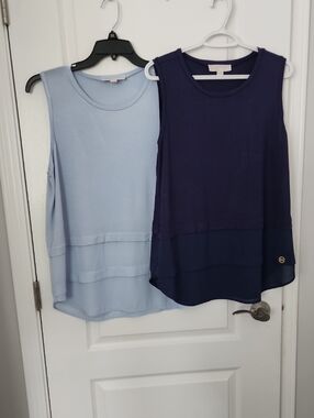 MICHAEL Michael Kors Light Blue & Navy Layered Hem Tank Tops